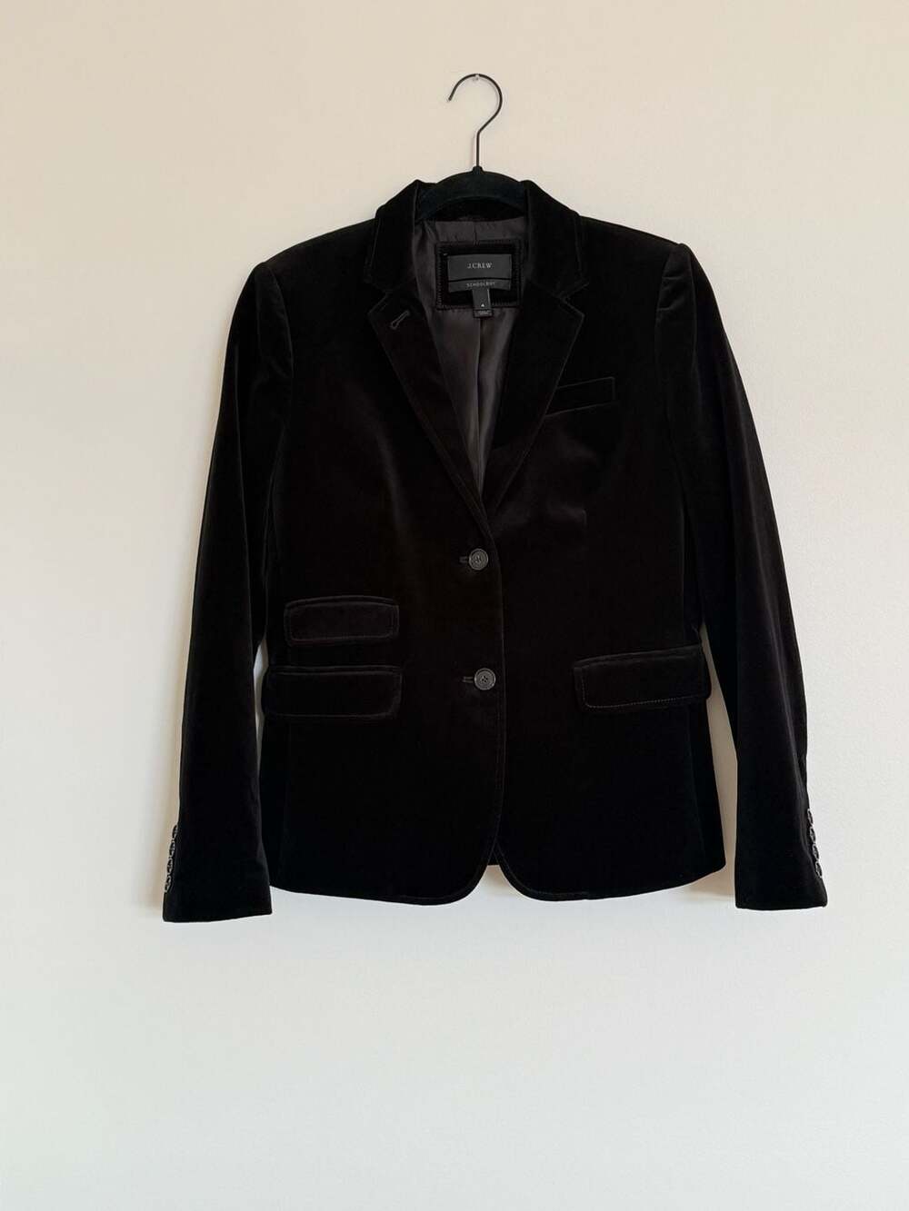 J.Crew Women's Black Velvet Blazer Schoolboy jacket Sz 4